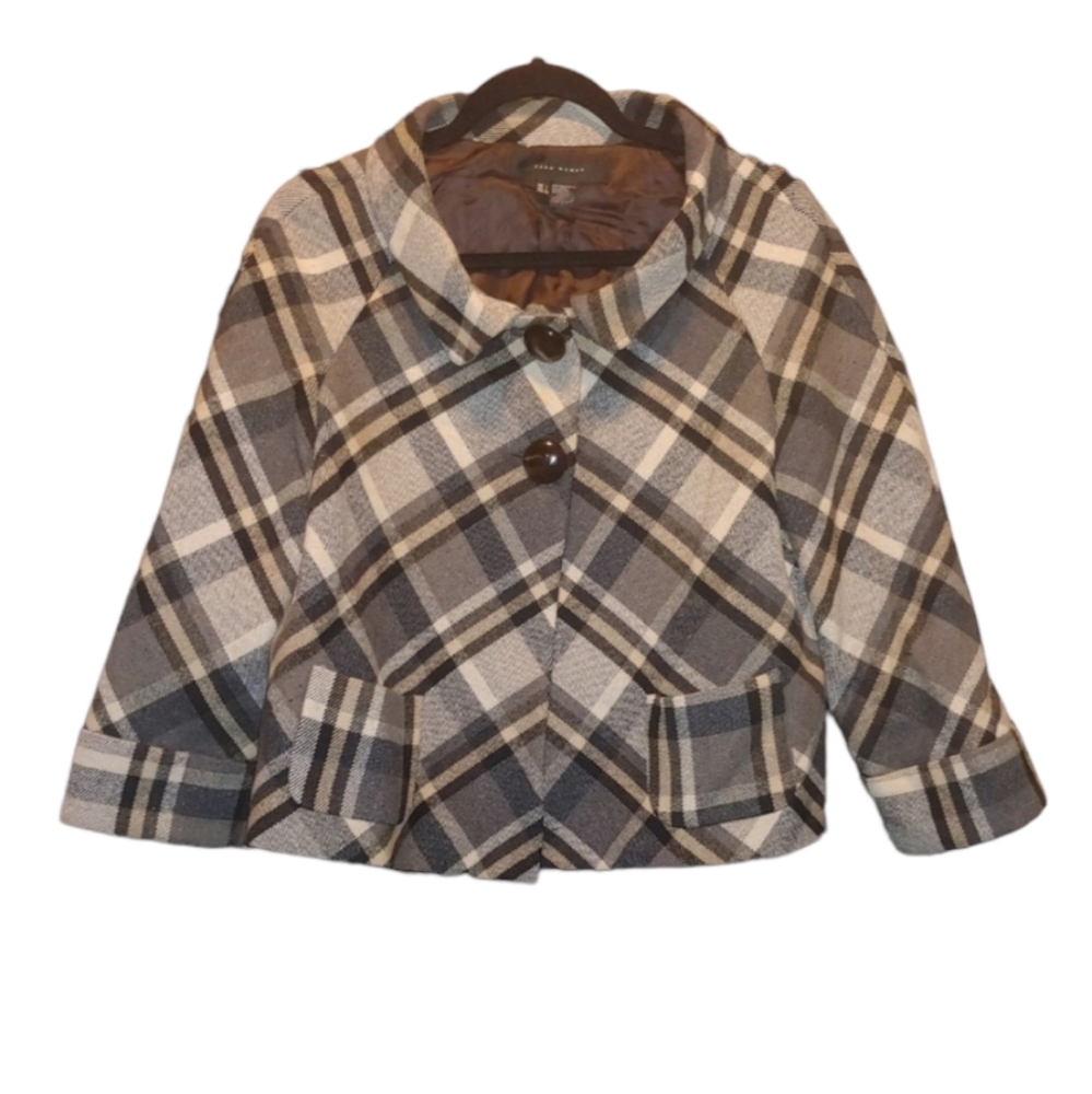163B. Zara Woman Brown Plaid  Jacket - Size L